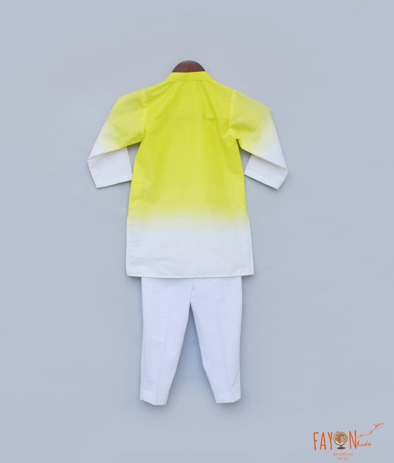 Yellow White Ombre Kurta with Pant for Boys
