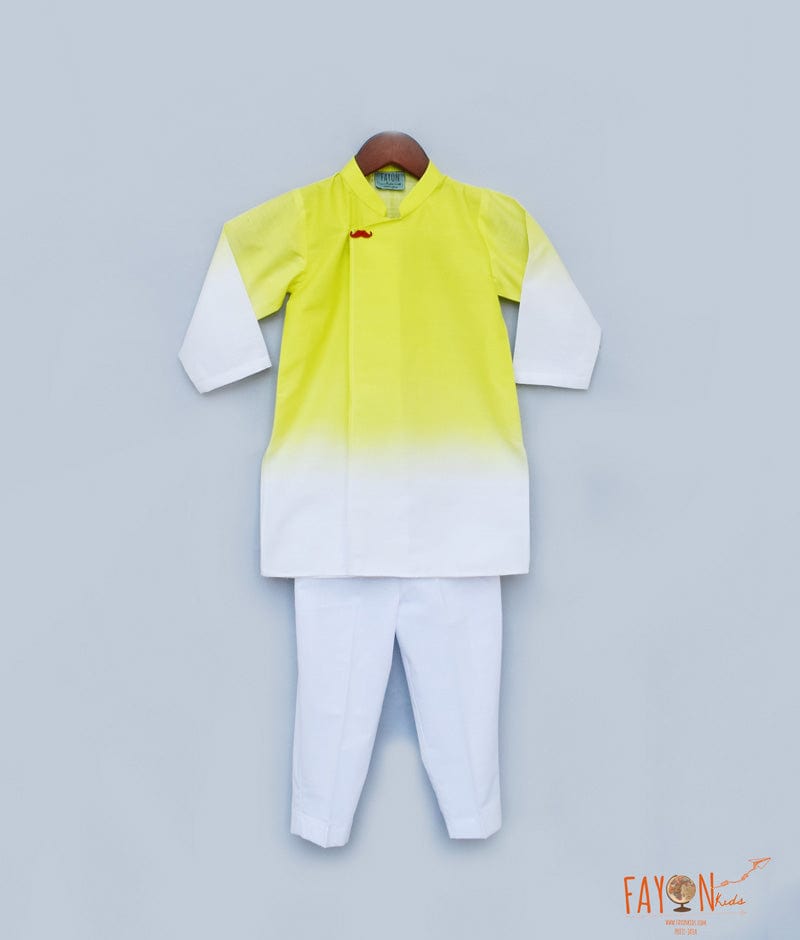 Yellow White Ombre Kurta with Pant for Boys