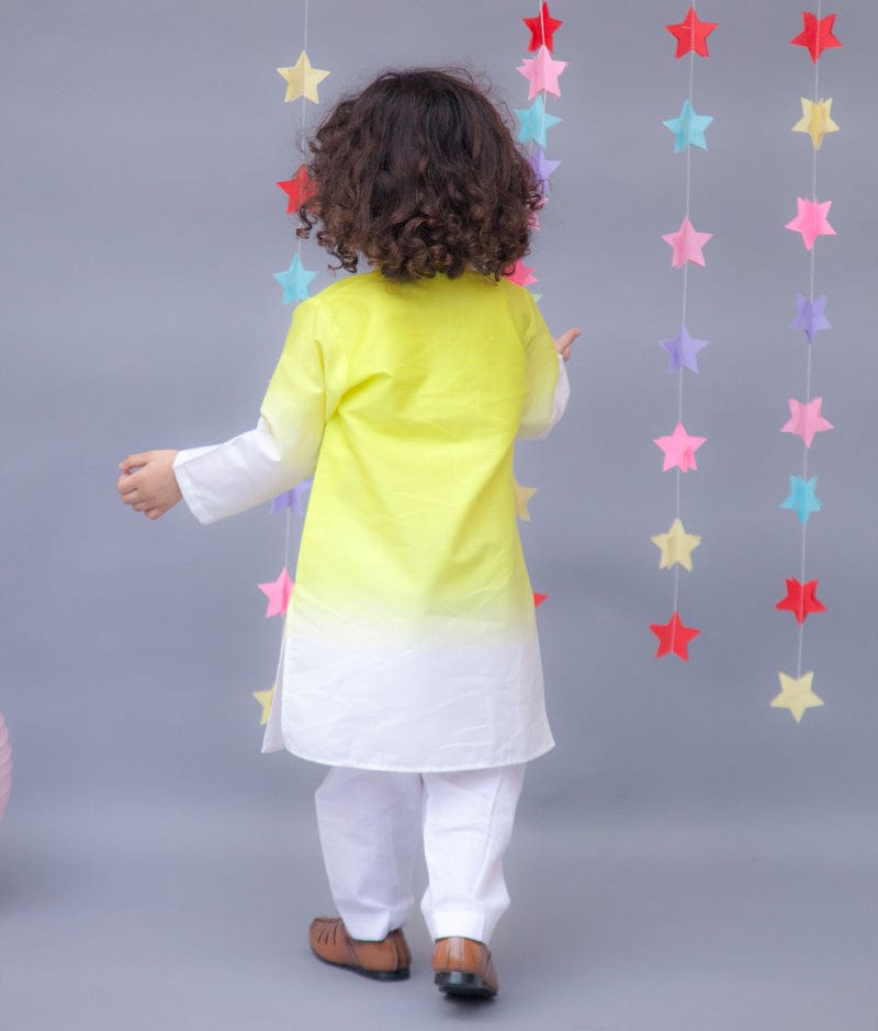 Yellow White Ombre Kurta with Pant for Boys