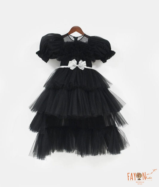 Manufactured by FAYON KIDS (Noida, U.P) Black Net High Low Dress for Girls
