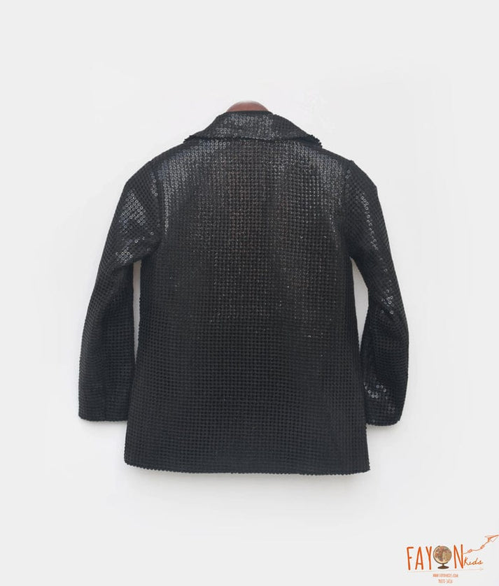 Manufactured by FAYON KIDS (Noida, U.P) Black Sequins Coat with Silk Shirt for Boys