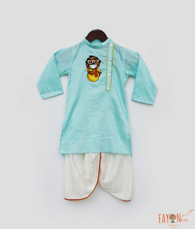 Blue Kurta with Off White Dhoti for Boys