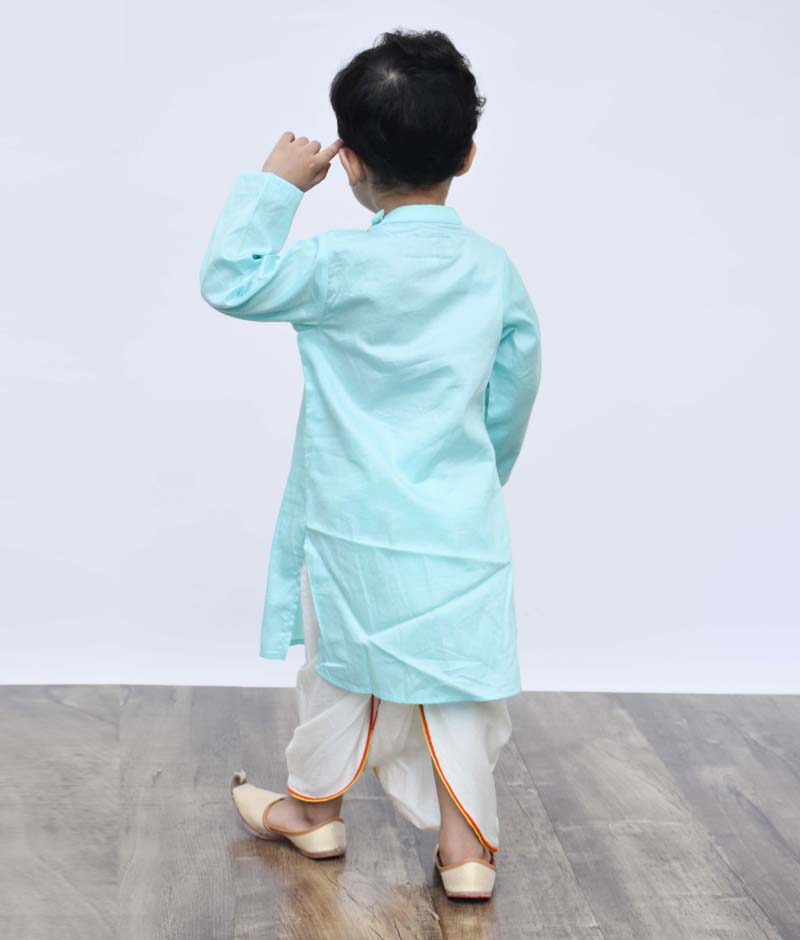 Blue Kurta with Off White Dhoti for Boys