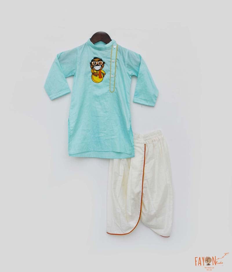 Blue Kurta with Off White Dhoti for Boys