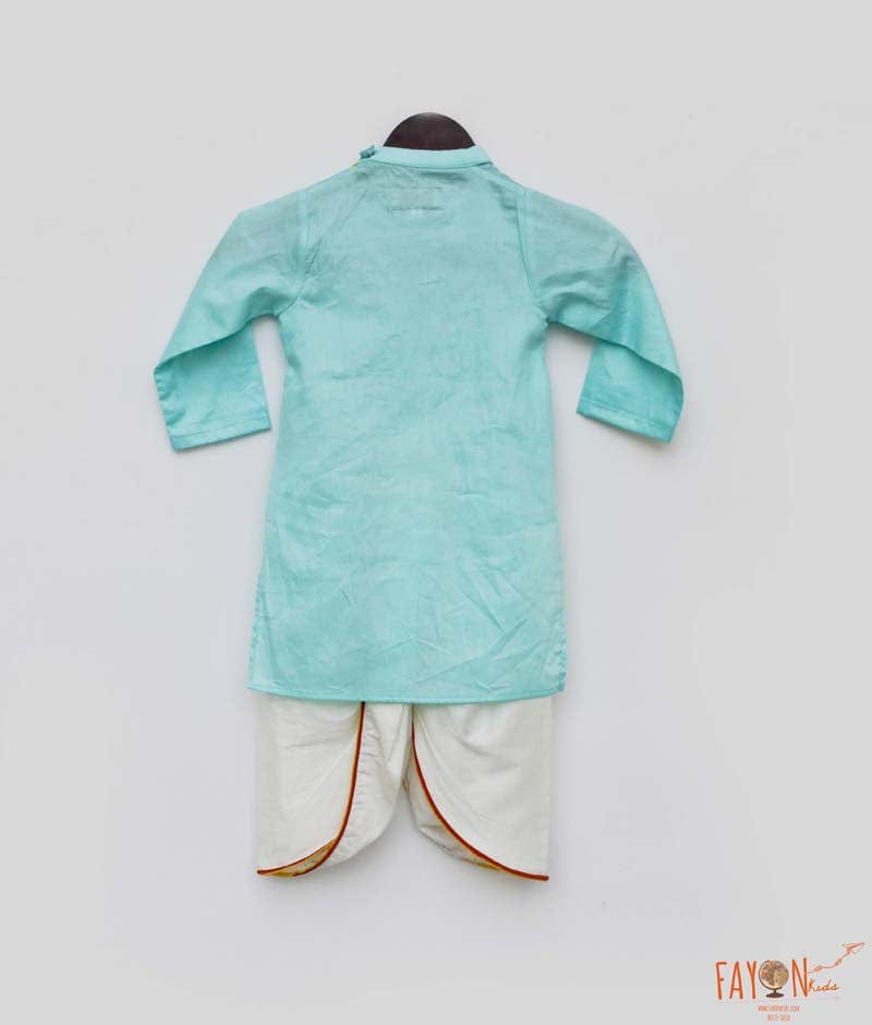 Blue Kurta with Off White Dhoti for Boys