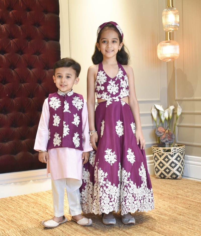 Manufactured by FAYON KIDS (Noida, U.P) Embroidered Wine Gown for Girls