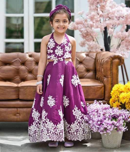 Manufactured by FAYON KIDS (Noida, U.P) Embroidered Wine Gown for Girls