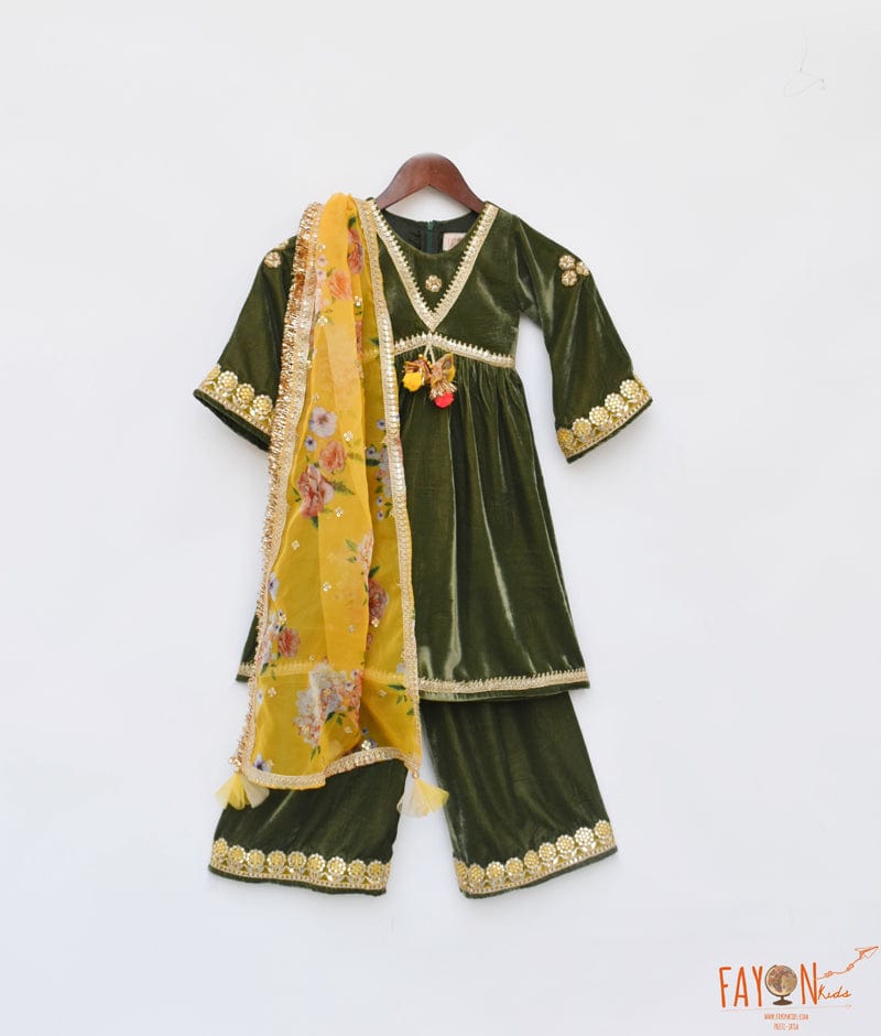 Manufactured by FAYON KIDS (Noida, U.P) Green Velvet Kurti and Plazo Pant for Girls
