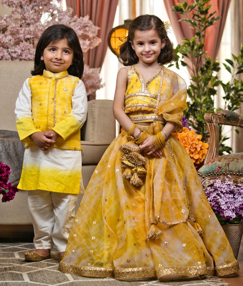 Manufactured by FAYON KIDS (Noida, U.P) Kurta And Pant Set With Yellow Organza Jacket for Boys