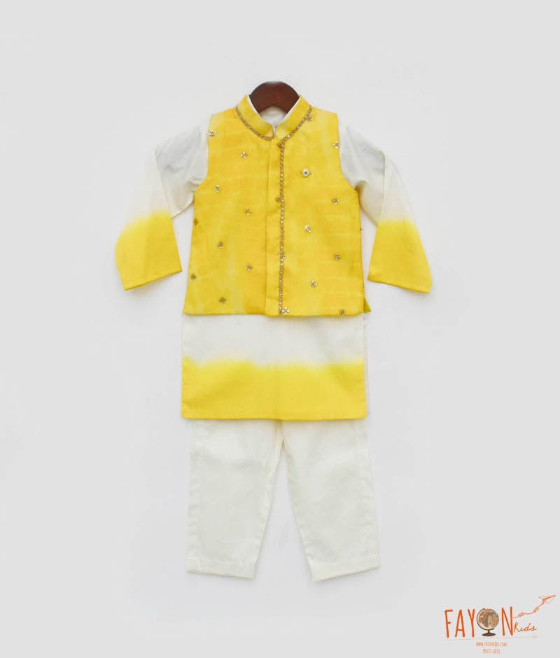 Manufactured by FAYON KIDS (Noida, U.P) Kurta And Pant Set With Yellow Organza Jacket for Boys