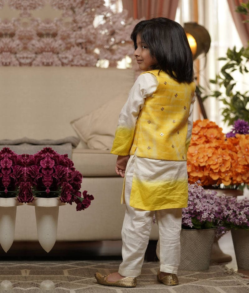 Manufactured by FAYON KIDS (Noida, U.P) Kurta And Pant Set With Yellow Organza Jacket for Boys