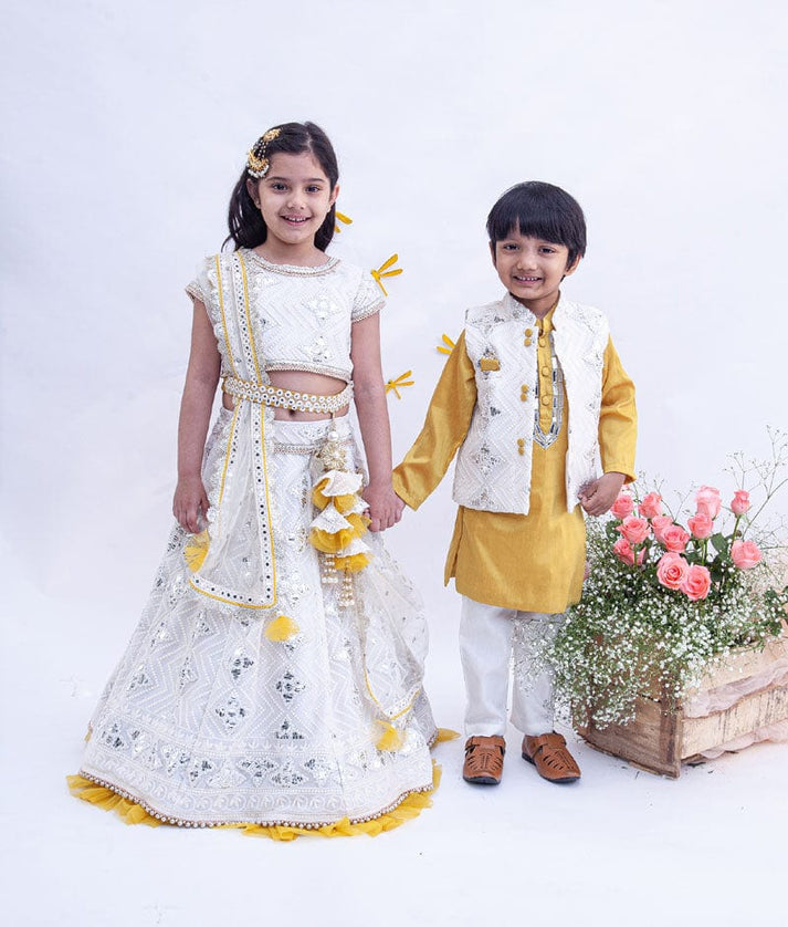 Manufactured by FAYON KIDS (Noida, U.P) Lehenga Choli Set With Off White Thread And Gota Embroidery Work for Girls