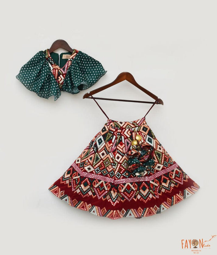 Manufactured by FAYON KIDS (Noida, U.P) Maroon Red and Mirror Embroidery Lehenga Choli for Girls