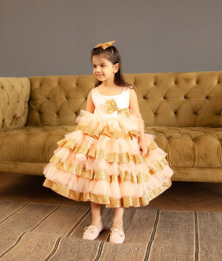 Peach Net Dress for Girls