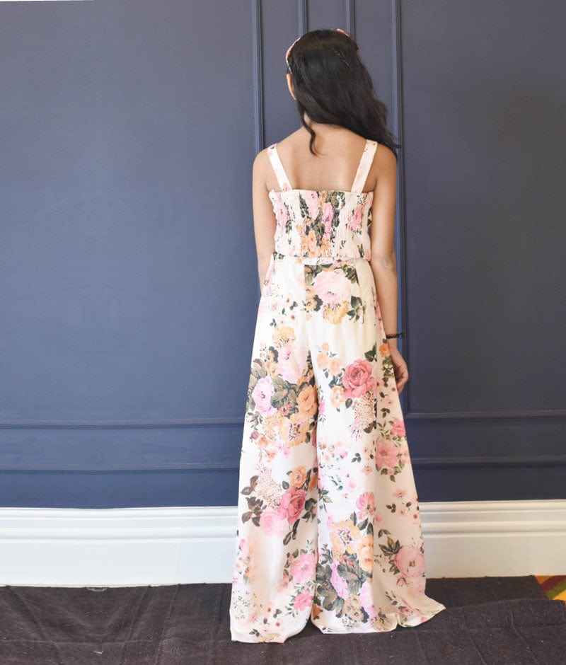 Manufactured by FAYON KIDS (Noida, U.P) Peach Printed Flaired Pant with Crop Top for Girls