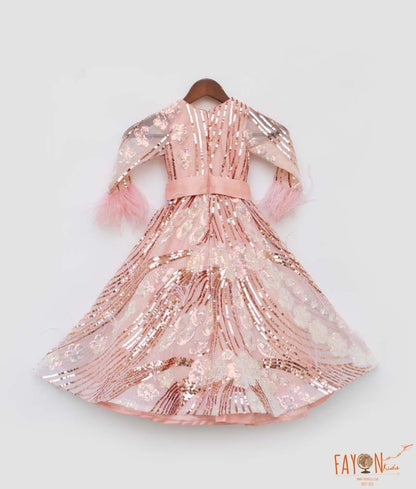 Manufactured by FAYON KIDS (Noida, U.P) Peach Sequence Gown for Girls
