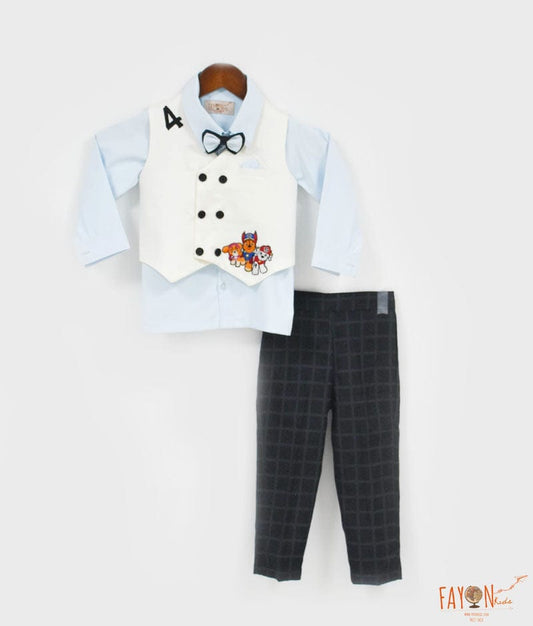 Manufactured by FAYON KIDS (Noida, U.P) White Waist Coat with Shirt and Check Pants for Boys