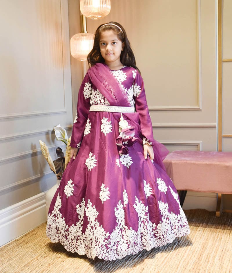 Manufactured by FAYON KIDS (Noida, U.P) Wine Thread Embroidery work Anarkali for Girls