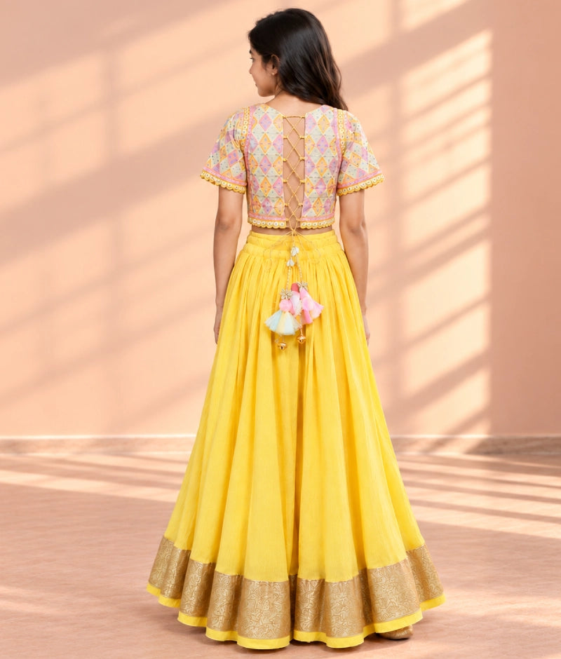 Embroidered Top with Yellow Crinkle Sharara