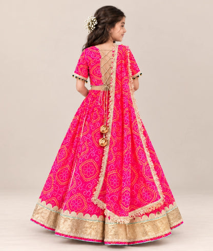 Coral Bandhej Lehenga Choli Set - Coral Bandhej Lehenga Choli Set