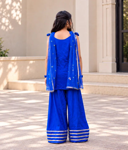 Blue Gota tulip Kurti with Farshi Salwar
