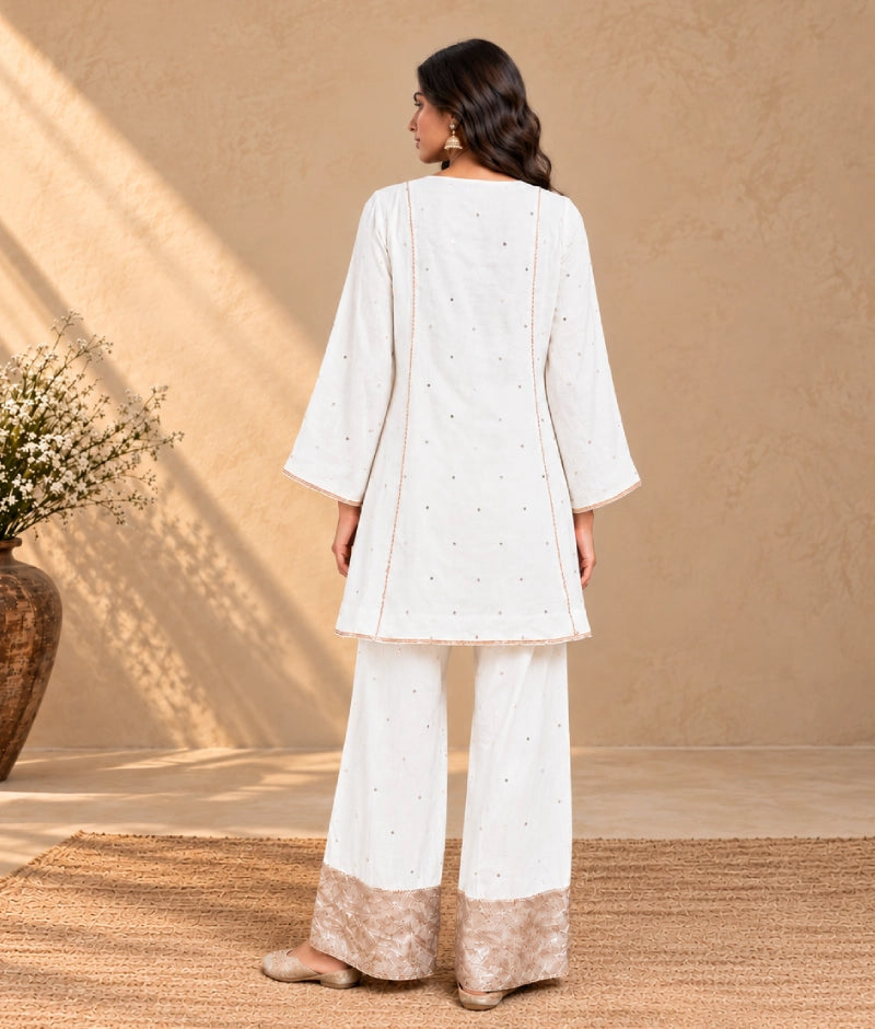 Off white Embroidered Kurti wih Sharara