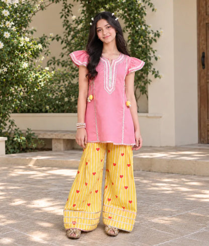 Coral Kurti with Hearts Printed Farshi Salwar