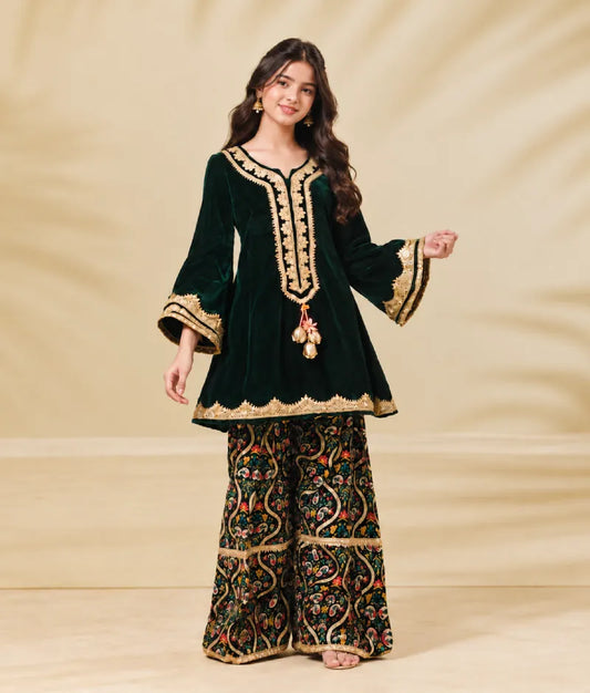 Green Velvet Kurti with Salwar