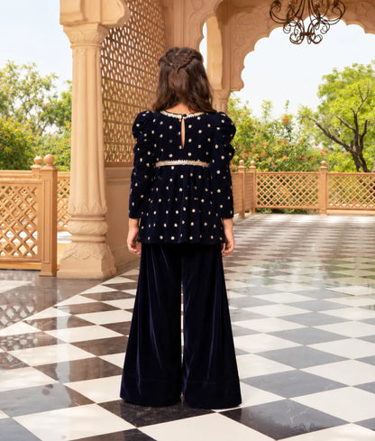 Blue Boti Velvet Kurti Salwar Set