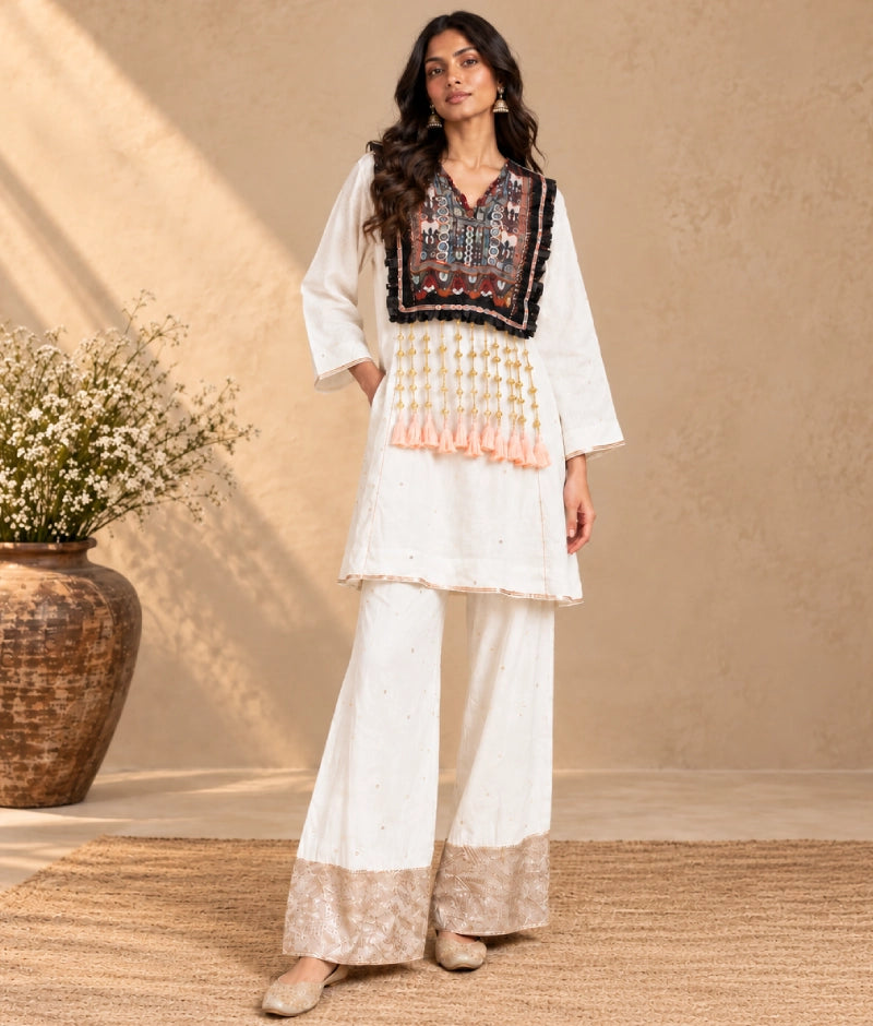 Off white Embroidered Kurti wih Sharara