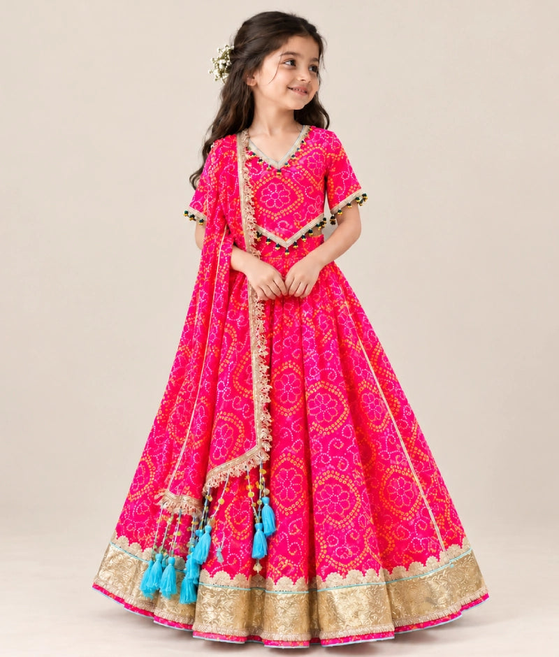 Coral Bandhej Lehenga Choli Set