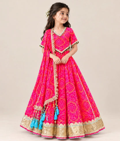 Coral Bandhej Lehenga Choli Set - Coral Bandhej Lehenga Choli Set