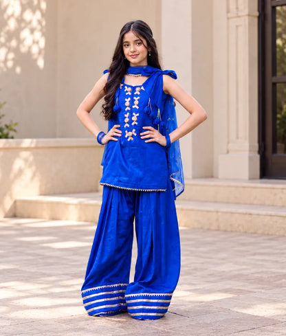 Blue Gota tulip Kurti with Farshi Salwar