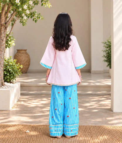 Baby Pink Kurti with Hearts Printed Farshi Salwar