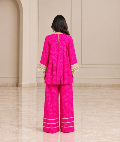 Pink Bandhej Kurti with Salwar - Pink Bandhej Kurti with Salwar