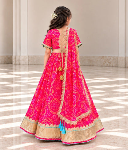 Coral Bandhej Lehenga Choli Set - Coral Bandhej Lehenga Choli Set