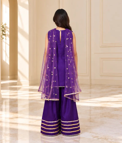 Purple Gota tulip Kurti with Farshi Salwar