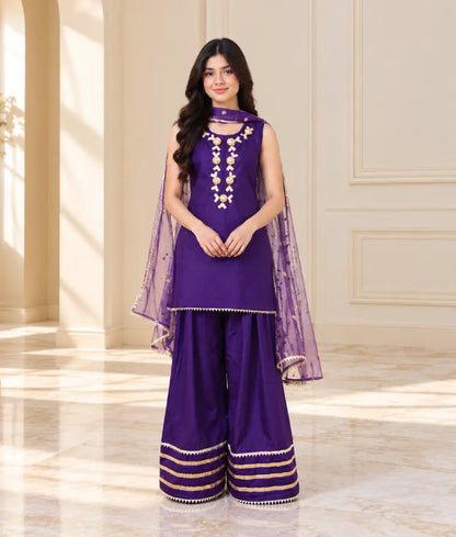Purple Gota tulip Kurti with Farshi Salwar