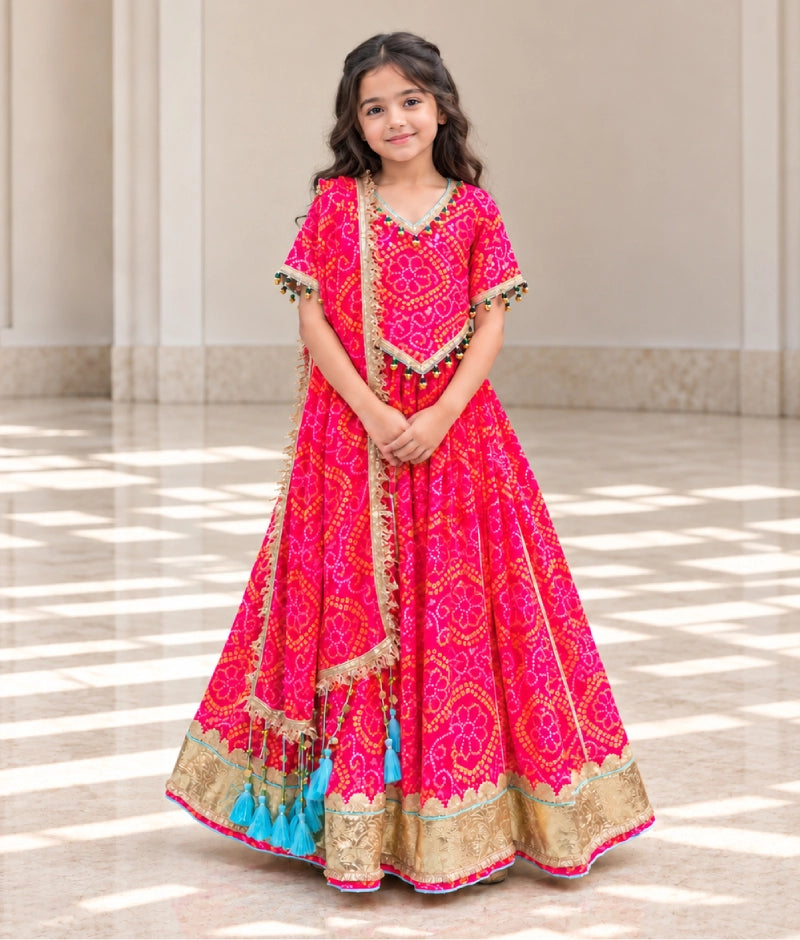 Coral Bandhej Lehenga Choli Set