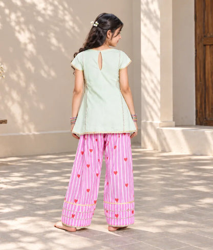 Green Kurti with Hearts Printed Farshi Salwar