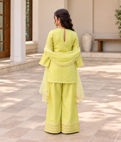 Green Gota tulip Kurti with Farshi Salwar