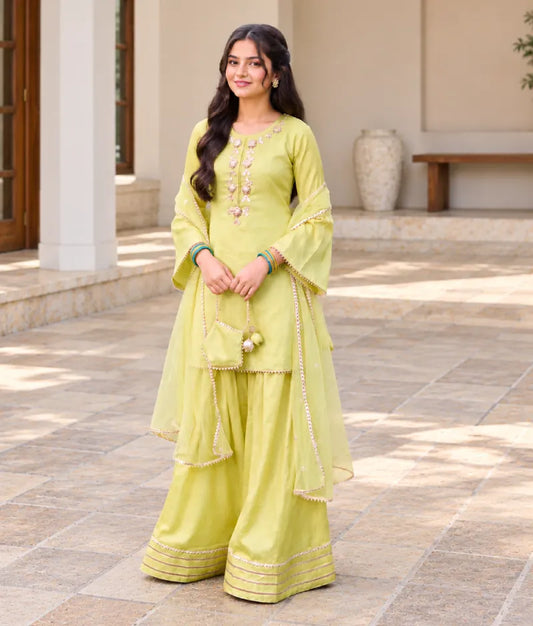 Green Gota tulip Kurti with Farshi Salwar