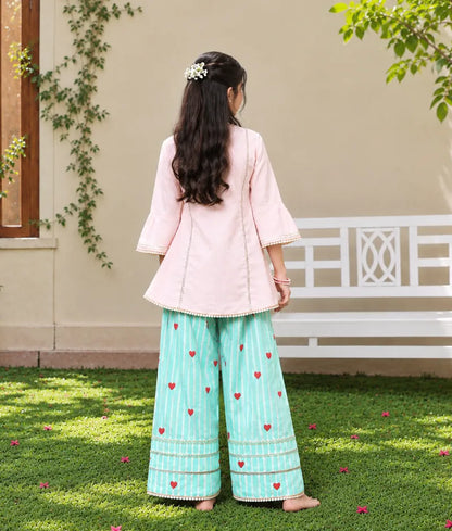 Peach Kurti with Hearts Printed Farshi Salwar