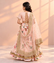 Peach Printed Lehenga Choli Set