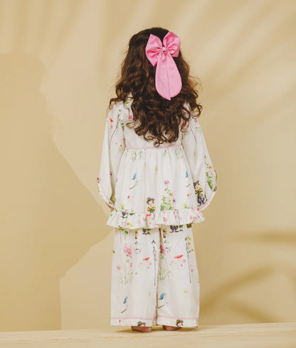White Printed Shirt with Pajama for Girls - White Printed Shirt with Pajama for Girls
