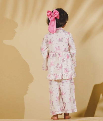 White Unicorn Printed Shirt with Pajama for Girls - White Unicorn Printed Shirt with Pajama for Girls