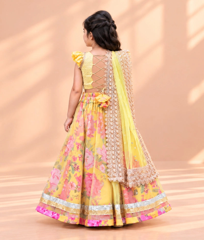 Yellow Printed Lehenga Choli Set