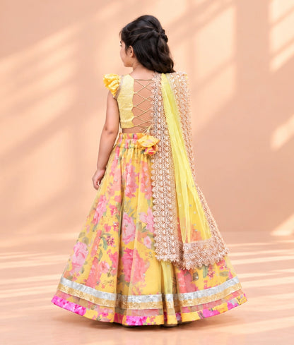 Yellow Printed Lehenga Choli Set - Yellow Printed Lehenga Choli Set