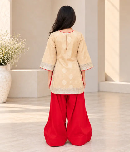 Golden Brocade Kurti with Red Salwar