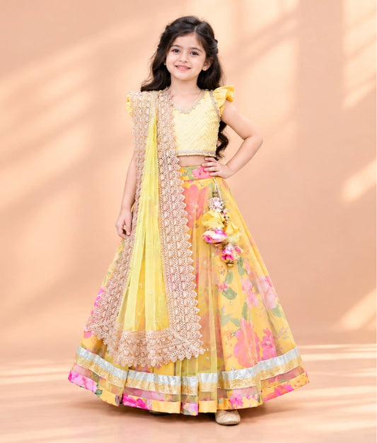 Yellow Printed Lehenga Choli Set - Yellow Printed Lehenga Choli Set